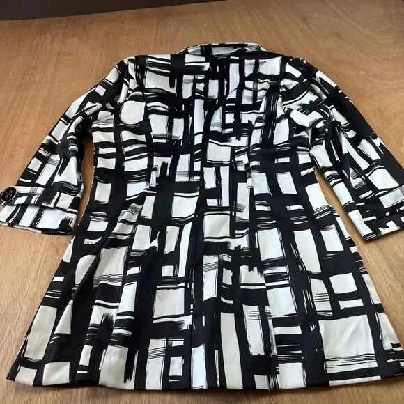 Three Pink Hearts Trina Abstract Trench Coat Black White M - Picture 4 of 6